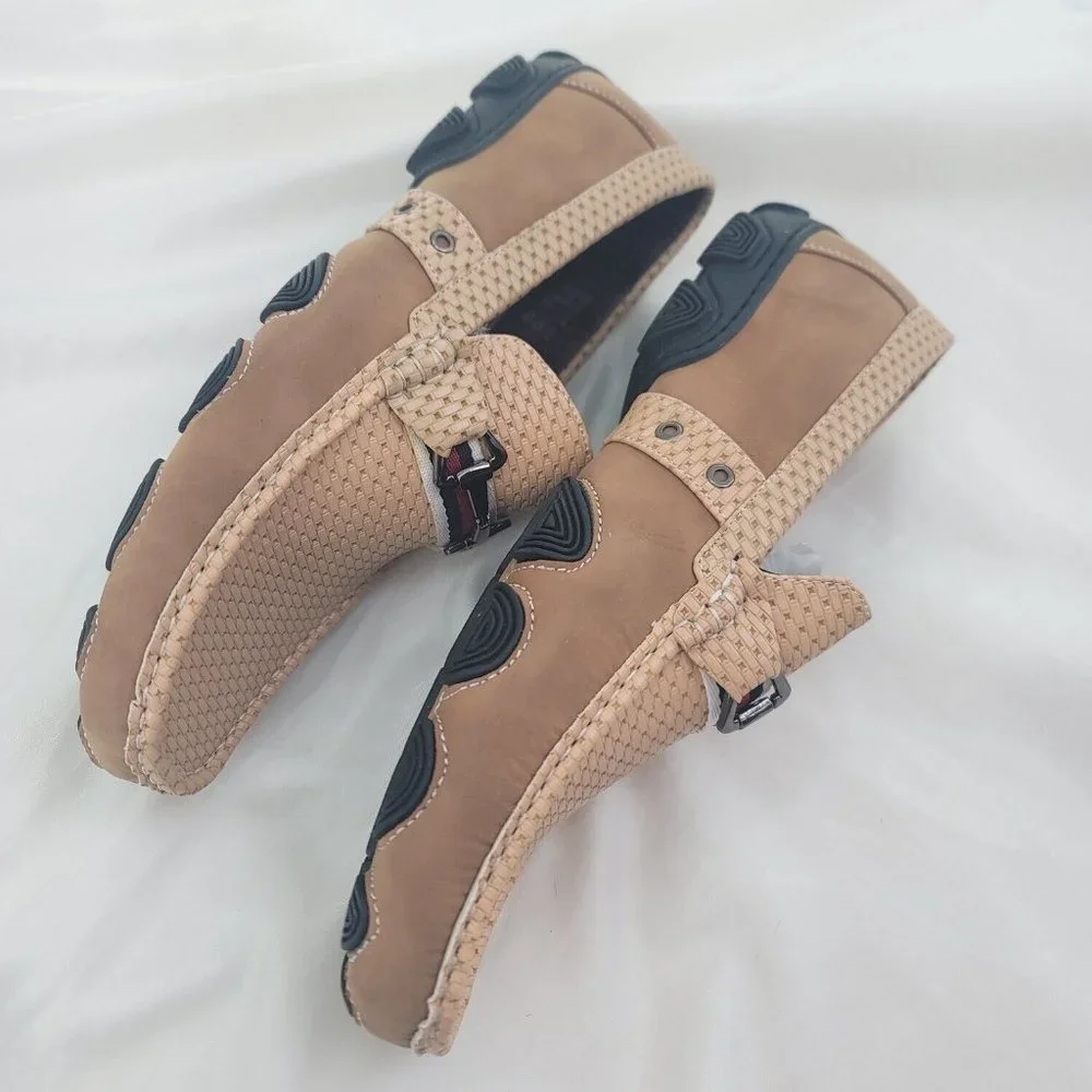 Franco Vanucci Mens Drive-91 Beige Leather Round Toe Slip On Loafer Shoes Sz 10